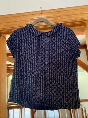 Navy Printed Peter Pan Collar Top - Women